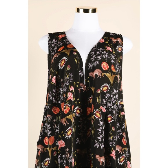 Sz 4X Neon Rose Cats In The Garden Open Back Floral Patterned Black Jumpsuit GUC - Picture 6 of 6